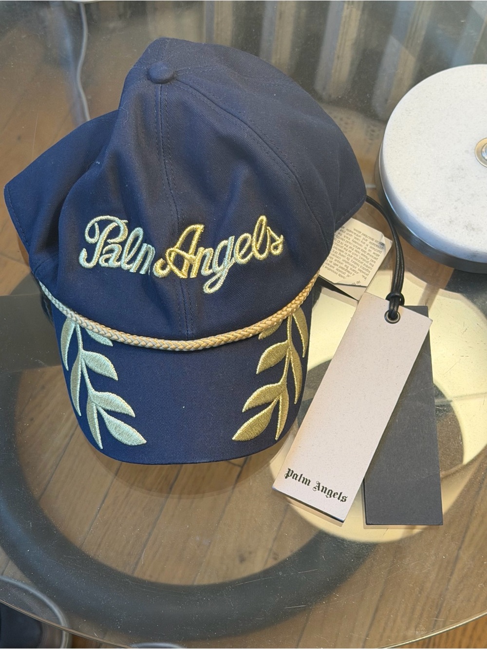 Palm Angels Navy Cap with Gold Embroidery